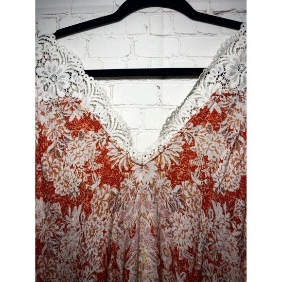 Free People Morning Sun Floral Lace Trim V Neck Mini Slip Dress Coral White Sz S - Picture 4 of 8